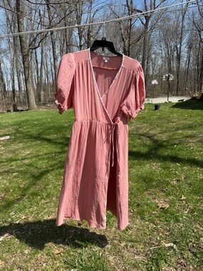 Women’s Cotton Gauze Wrap Midi Dress in Dusty Rose
